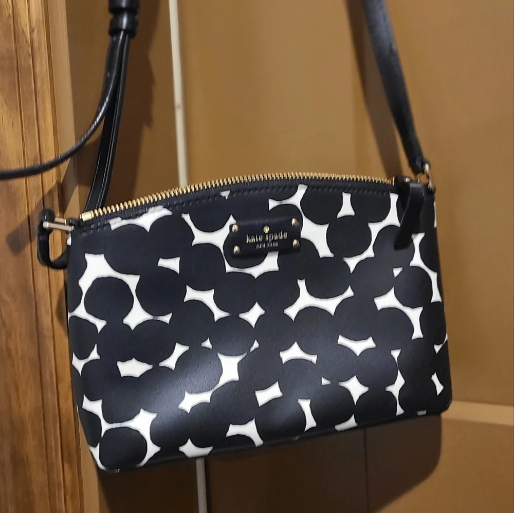 KATE SPADE Black & White Polka Dot Crossbody Bag!